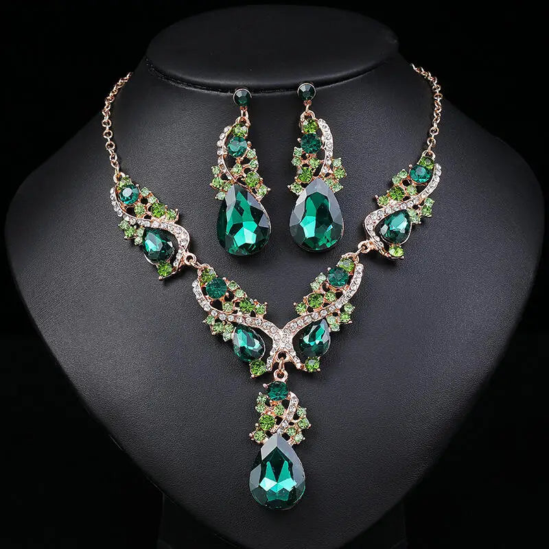 Fashion Jewelry for Women Necklace Earrings Set Vintage Luxury Waterdrop Design Party Jewelry Set Ladies Alloy Electroplated