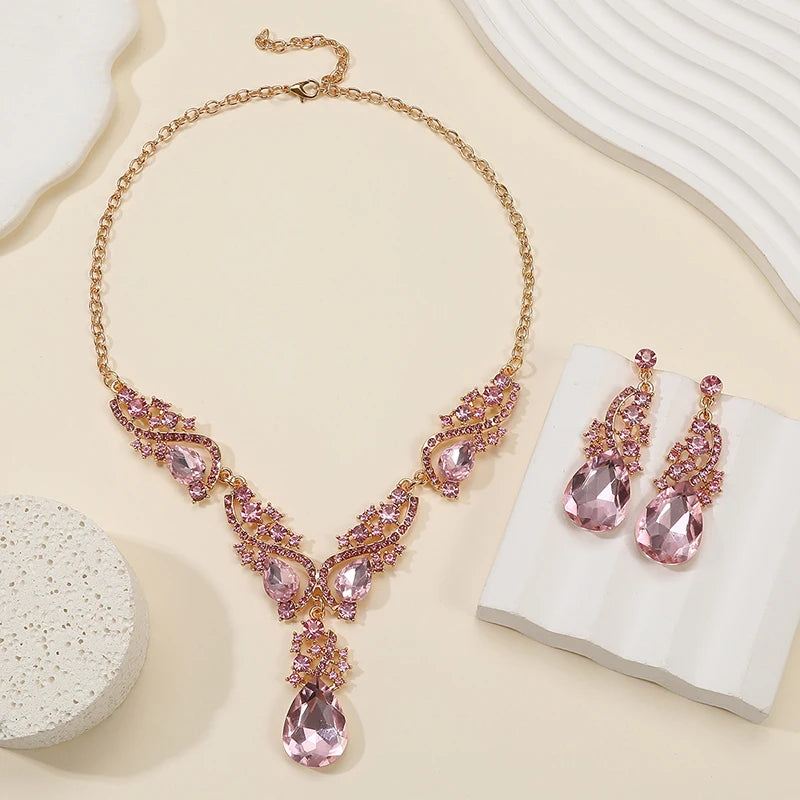 Fashion Jewelry for Women Necklace Earrings Set Vintage Luxury Waterdrop Design Party Jewelry Set Ladies Alloy Electroplated