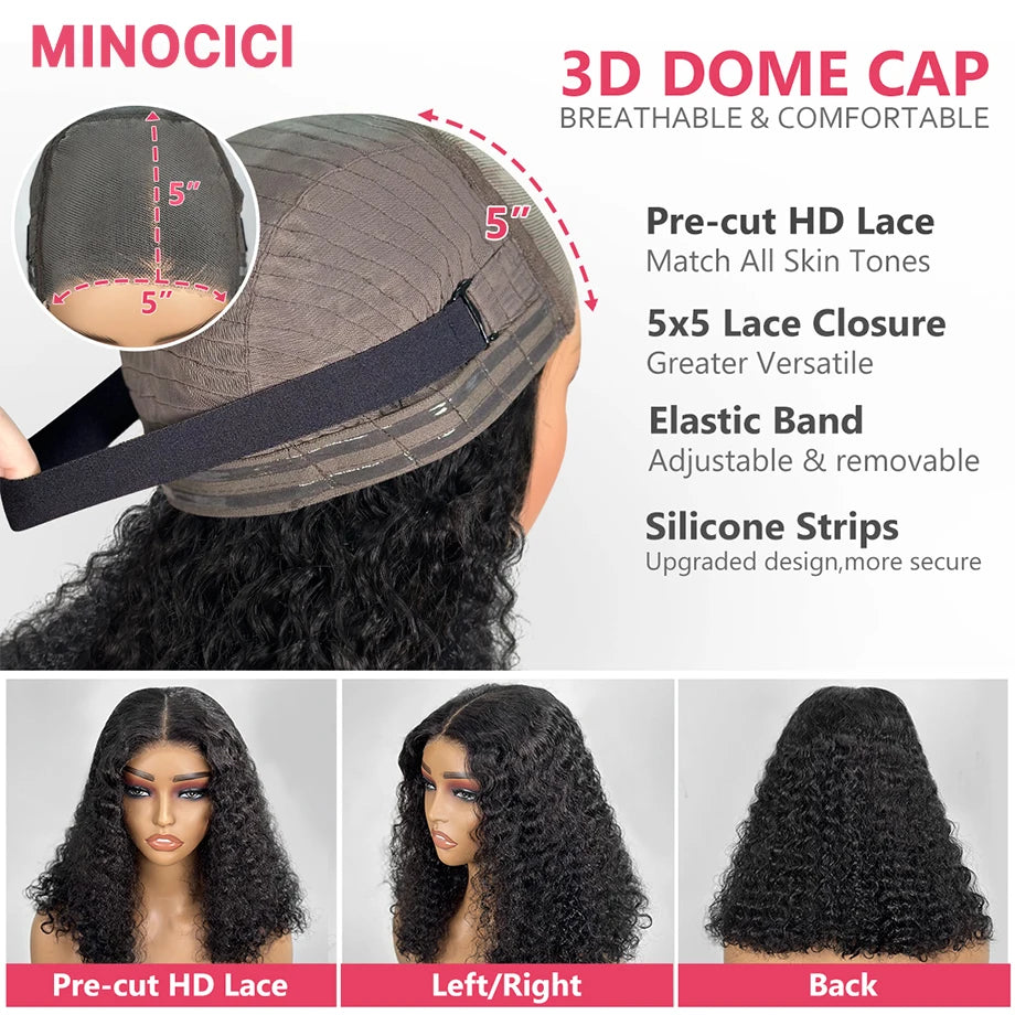Glueless Curly Bob Human Hair Wig – 5x5 HD Lace Closure Wig