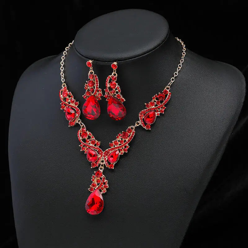Fashion Jewelry for Women Necklace Earrings Set Vintage Luxury Waterdrop Design Party Jewelry Set Ladies Alloy Electroplated