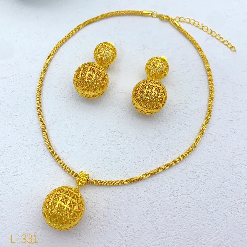 Dubai Ball 24k Gold Plated Jewelry Sets for Women Indian Bridal Costume Necklace Earrings Sets Nigerian Wedding Party Gifts