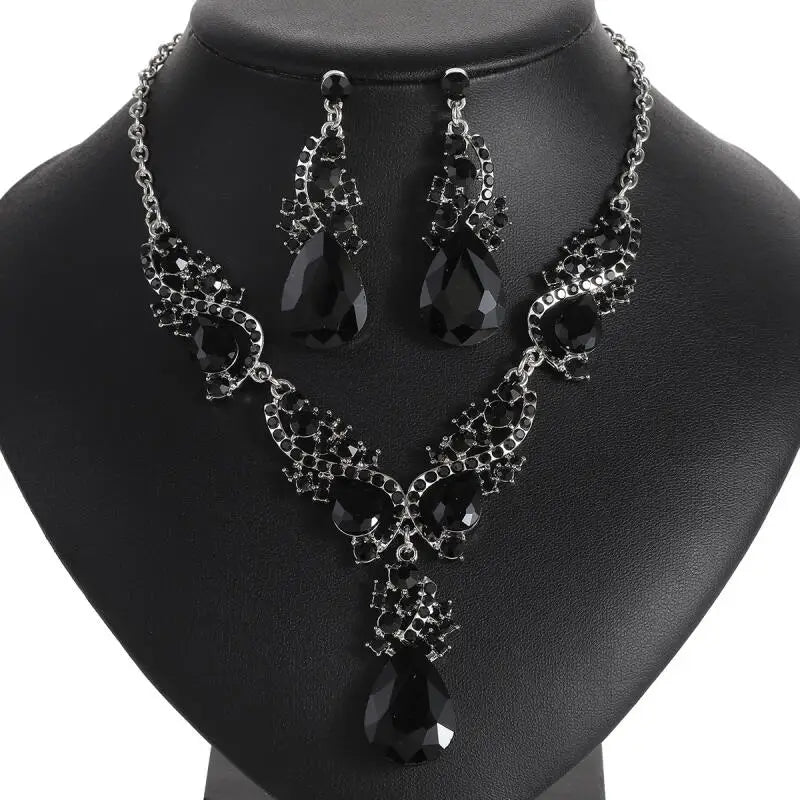 Fashion Jewelry for Women Necklace Earrings Set Vintage Luxury Waterdrop Design Party Jewelry Set Ladies Alloy Electroplated