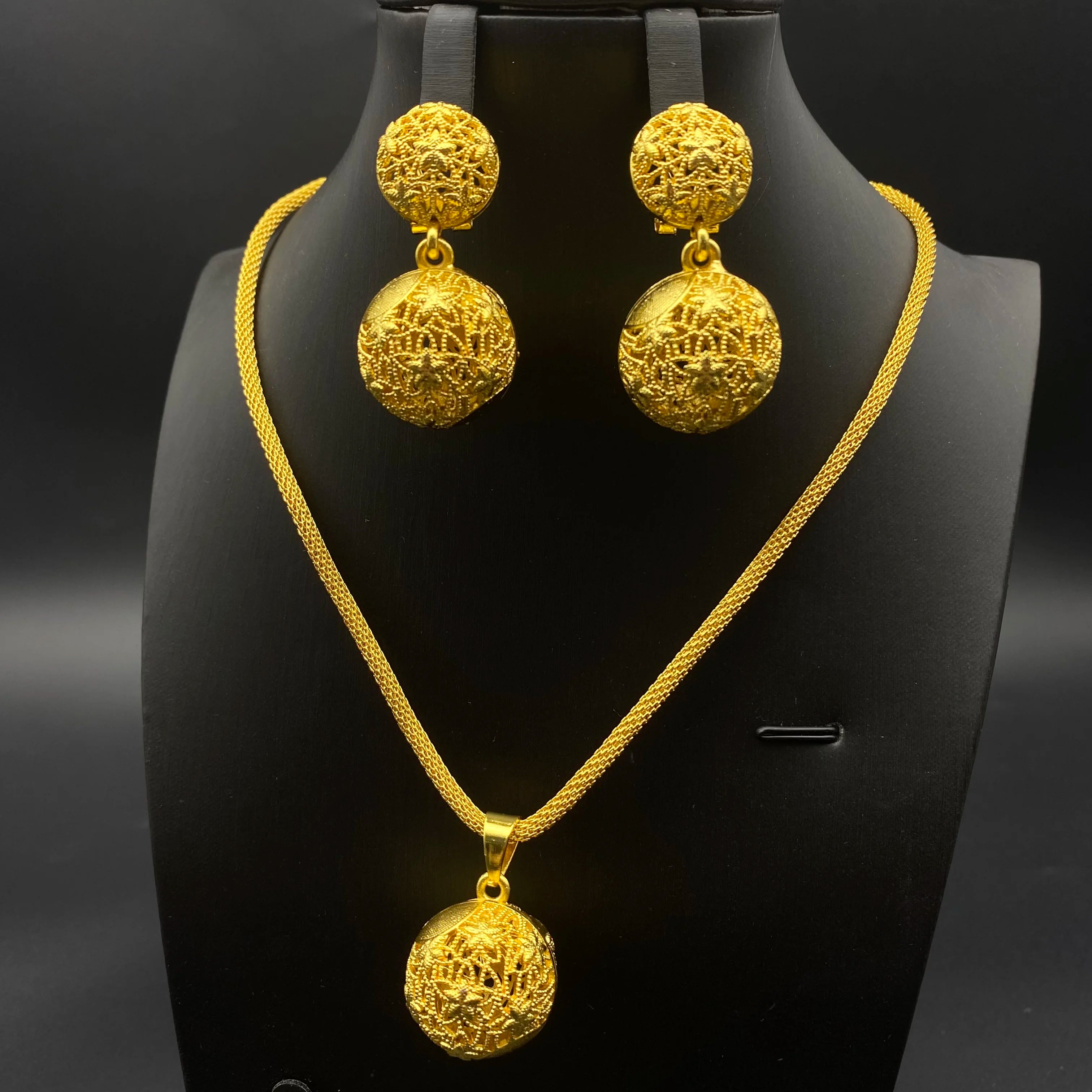 Dubai Ball 24k Gold Plated Jewelry Sets for Women Indian Bridal Costume Necklace Earrings Sets Nigerian Wedding Party Gifts