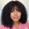 Short Bob Afro Kinky Curly Human Hair Wig with Bangs – Natural Black