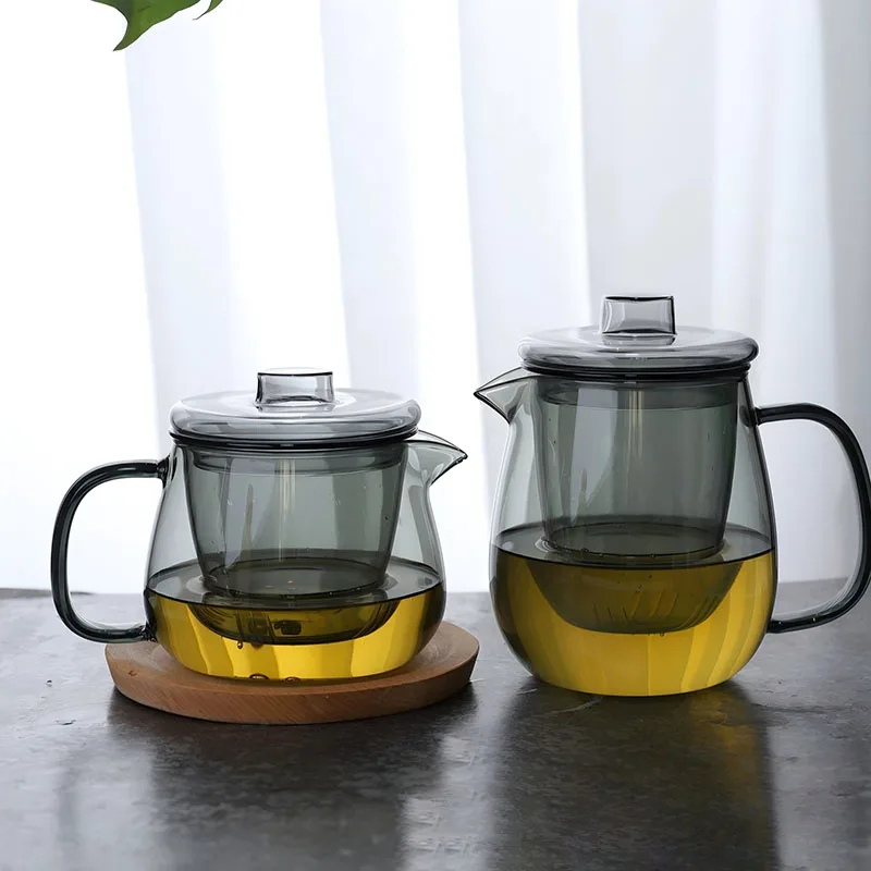 Borosilicate glass teapot set with removable infusers, modern loose leaf tea makers with heat-resistant design