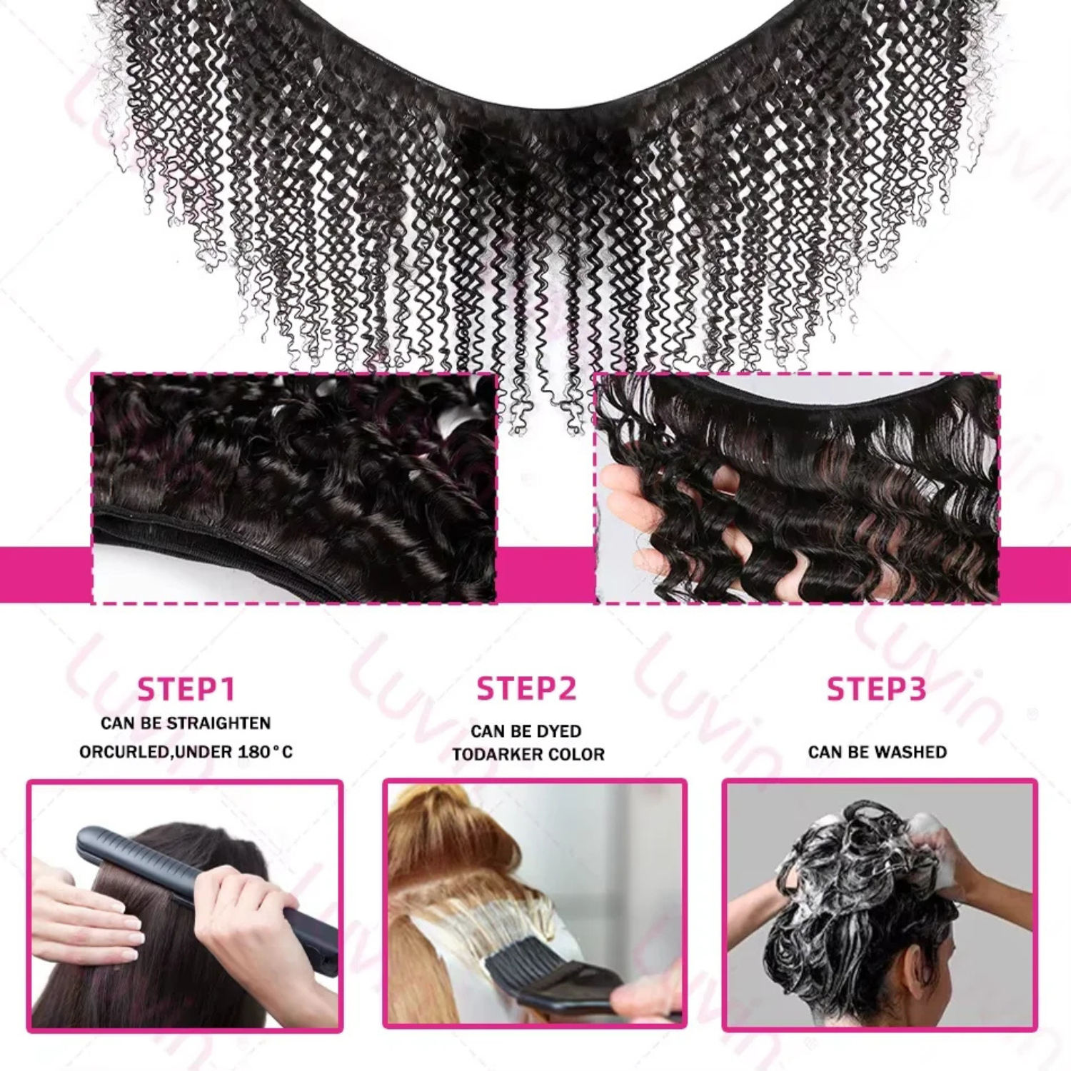 Rosabeauty deep wave remy virgin human hair bundles natural black weave extensions showing can be straightened curled dyed and washed with styling steps guide