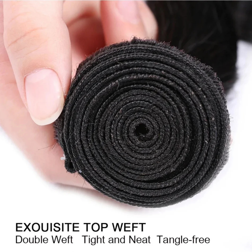 Rosabeauty double weft remy human hair bundles close up showing tight neat construction tangle free natural black virgin hair weave extensions