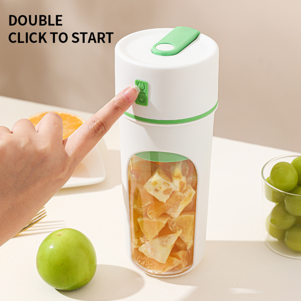 Havenicstores portable USB rechargeable blender cup 400ml personal smoothie maker with double press start button and fresh fruit ingredients for easy blending at home or travel