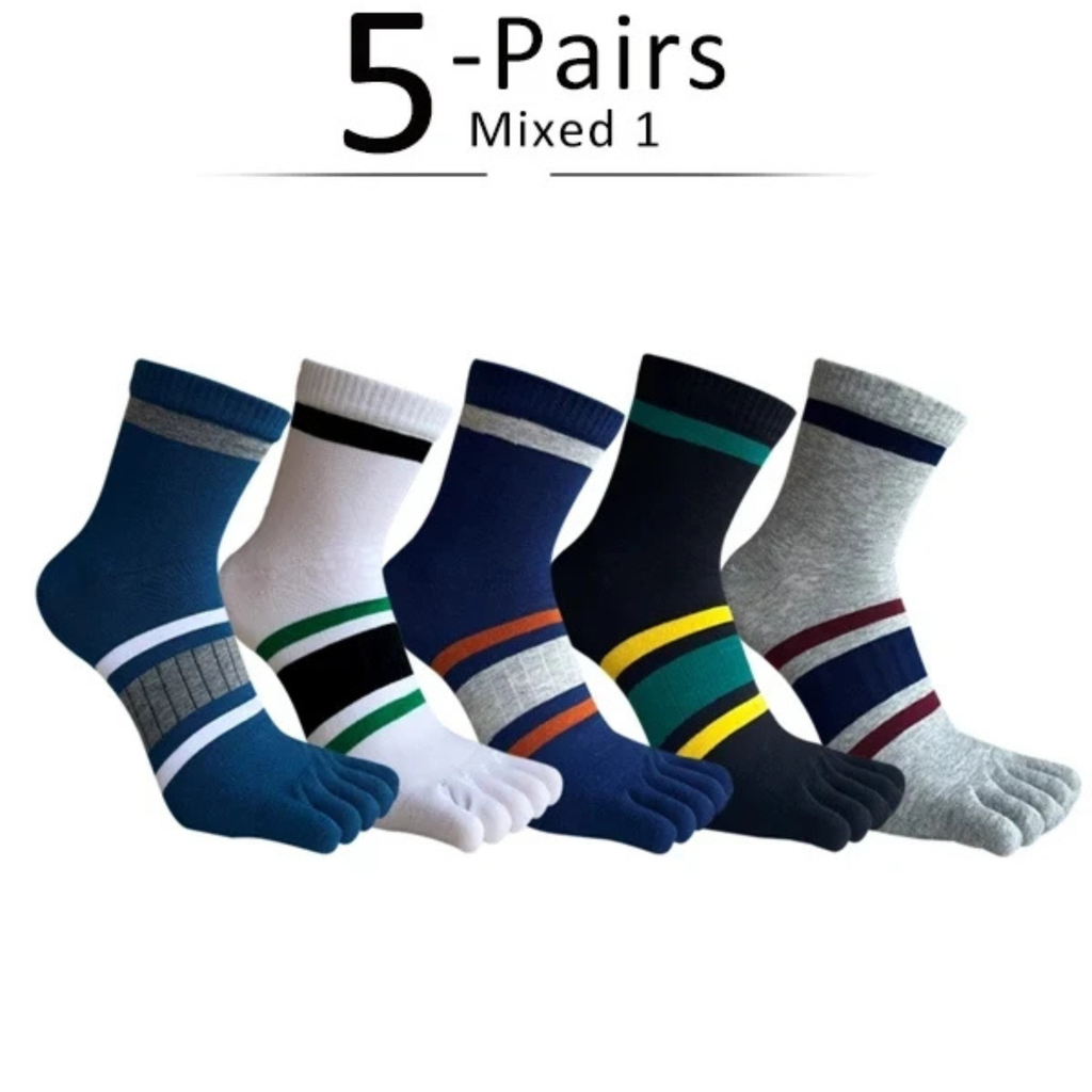 Men’s 5 pairs mixed color five finger cotton socks breathable casual toe socks crew length comfortable everyday wear variety pack