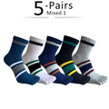Men’s 5 pairs mixed color five finger cotton socks breathable casual toe socks crew length comfortable everyday wear variety pack