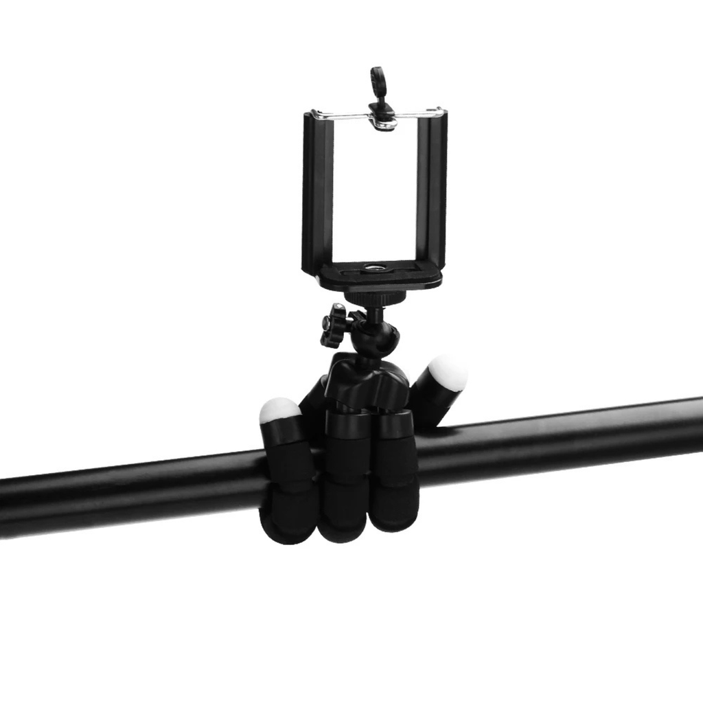 VeFly flexible octopus mini tripod wrapped around bar with smartphone holder mount, portable camera stand for stable mobile photography and video recording