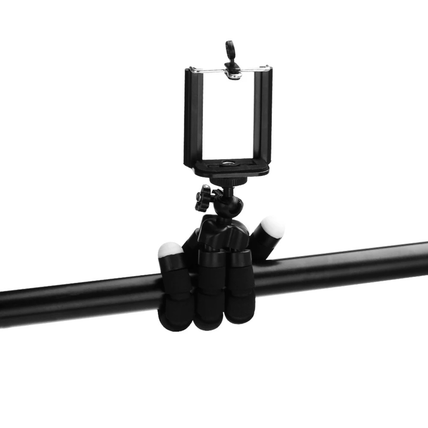 VeFly flexible octopus mini tripod wrapped around bar with smartphone holder mount, portable camera stand for stable mobile photography and video recording