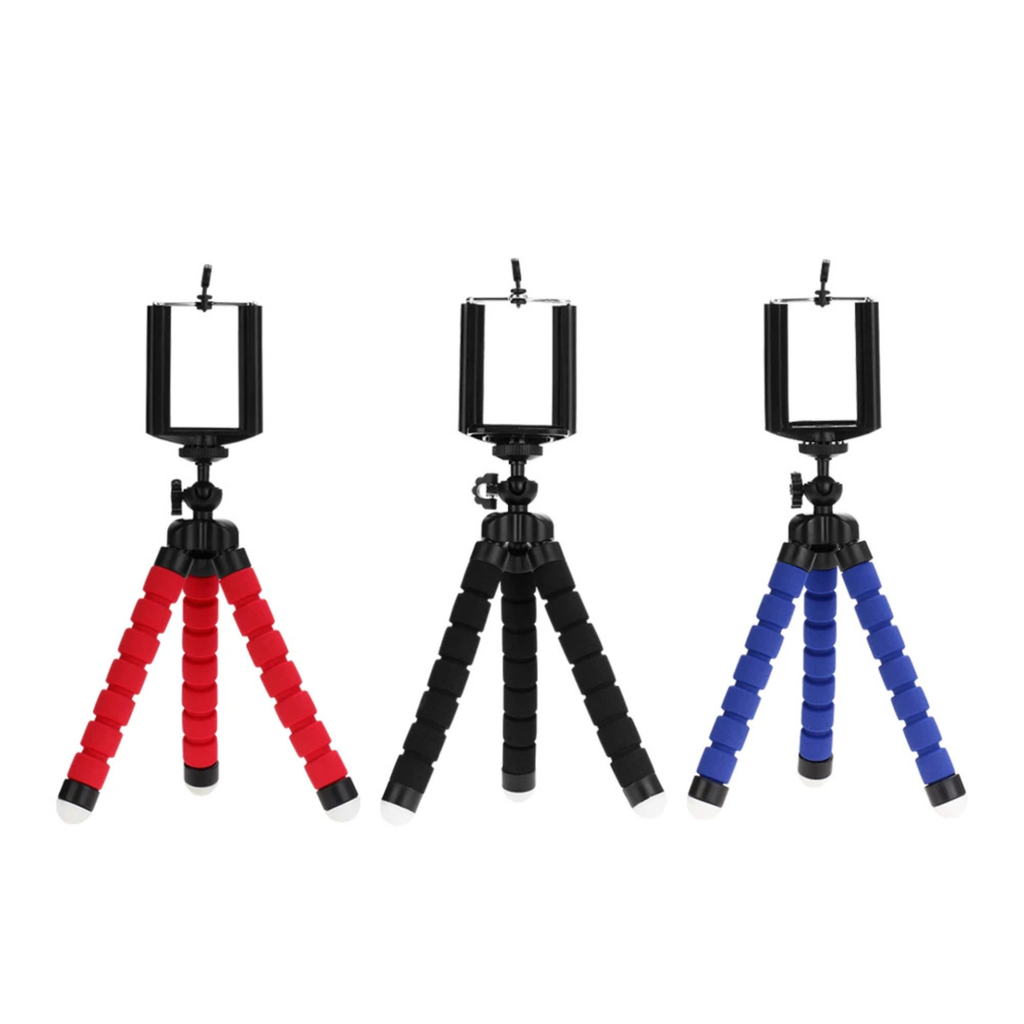 VeFly mini flexible tripod with smartphone holder mount, octopus style portable camera stand in red, black and blue for mobile photography and video recording